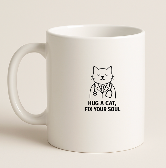 Hug a cat fix your soul coffee mug